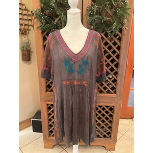 Ivy Jane Embroidered Boho Artsy Festival Dress Large